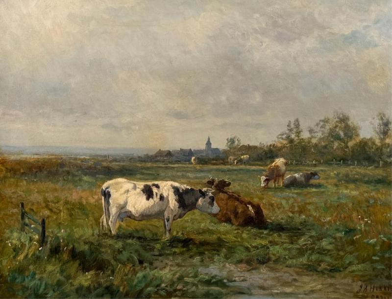 Cows In A Pasture Artwork by Joseph Antonio Hekking