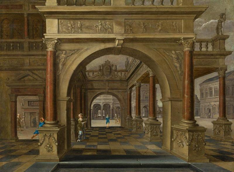 Palace Architecture With Courtly Figures, 1643 Artwork by Anton Günther Gheringh