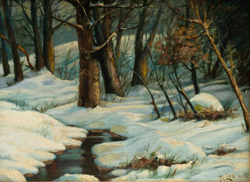 Creek In Snow Artwork by Frederik Christian Lund