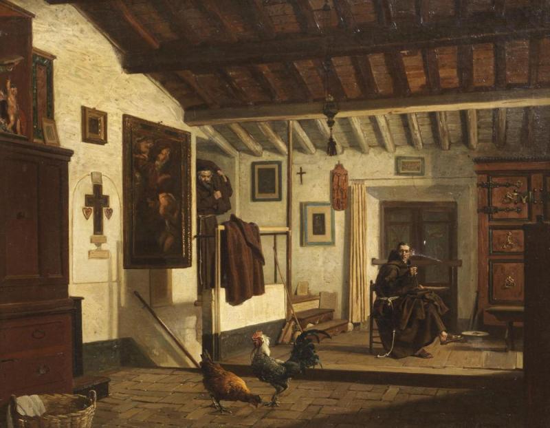 Monks With Rooster, 1882 Artwork by Frederik Christian Lund