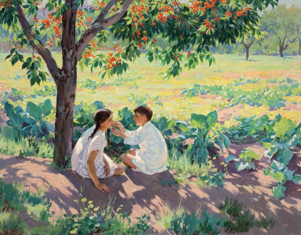 Children Under The Cherry Tree, Circa 1926 Artwork by Enrique Simonet Lombardo