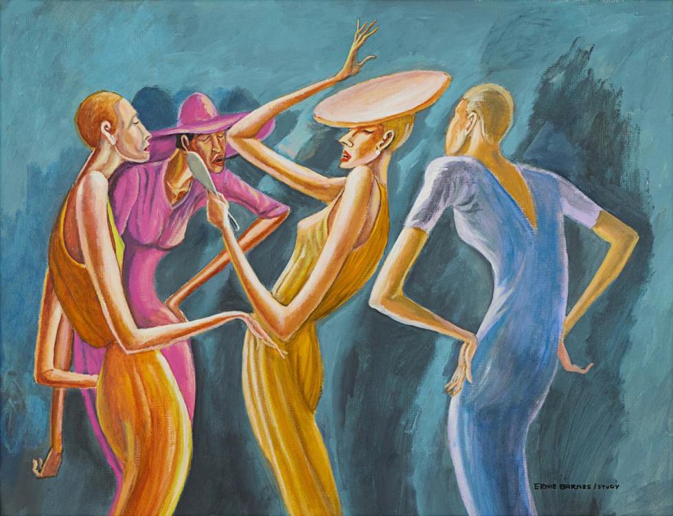 Four Ladies With Gold Hat Artwork by Ernie Barnes
