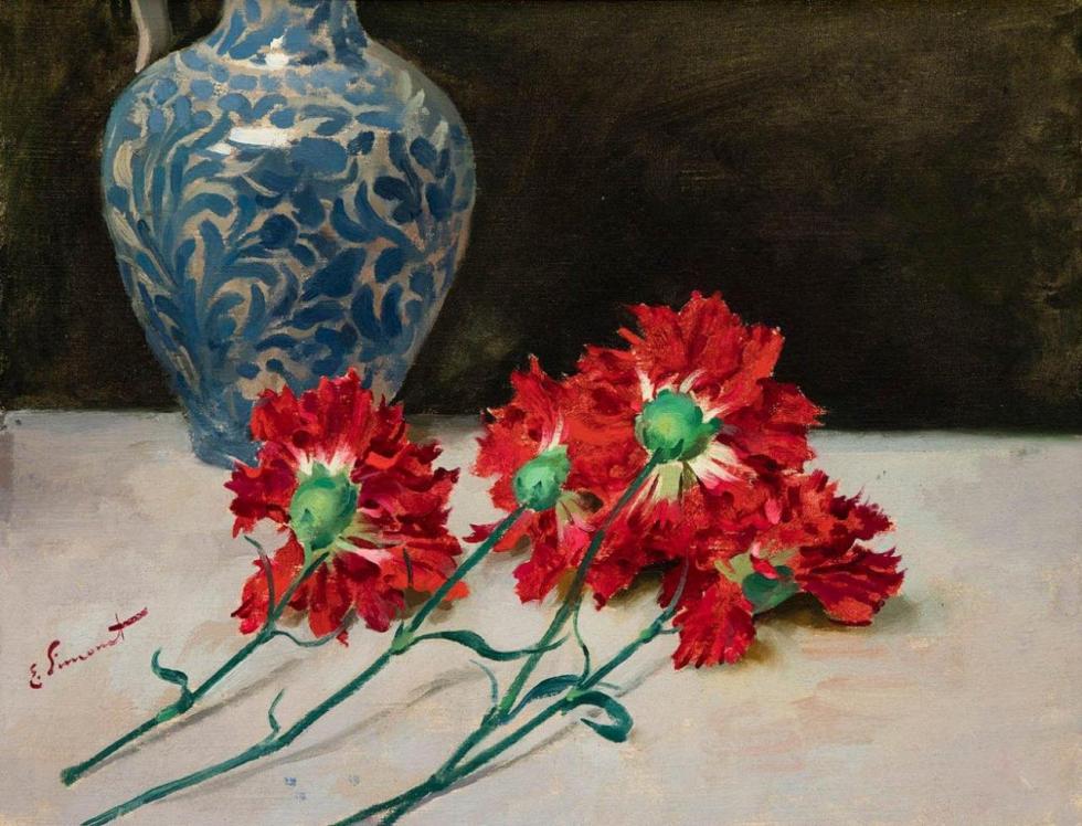 Still Life With Carnations Artwork by Enrique Simonet Lombardo